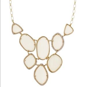 Stella & Dot Stone Clear Crystal Bib Necklace Ivory Gold Tone Chain
